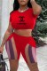 Red Fashion Casual Print Patchwork Letter O Neck Short Sleeve Two Pieces