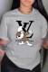 Grey Fashion Street Character Print Letter O Neck T-Shirts