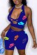Blue Fashion Casual Print Patchwork V Neck Sleeveless Two Pieces