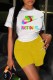 Yellow White Fashion Casual Print Patchwork O Neck Short Sleeve Two Pieces