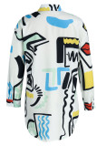 White Fashion Casual Print Patchwork Turndown Collar Shirt Dress
