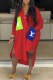 Red Fashion Street Print Patchwork Letter Turndown Collar Shirt Dress Dresses