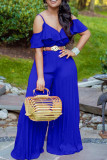 Blue Sexy Casual Solid Patchwork Backless V Neck Regular Jumpsuits