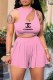 Pink Fashion Sweet Print Letter O Neck Sleeveless Two Pieces