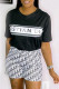 Black Fashion Casual Print Patchwork Letter O Neck Short Sleeve Two Pieces