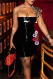 Black Fashion Sexy Patchwork Embroidery Hollowed Out Backless Strapless Sleeveless Dress Dresses