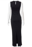 Black Fashion Sexy Patchwork Solid Hollowed Out O Neck Sleeveless Dress