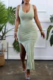 Orange Sexy Casual Solid Slit Asymmetrical U Neck Vest Dress Dresses