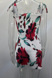 White Red Sexy Print Bandage Patchwork Spaghetti Strap Pencil Skirt Dresses