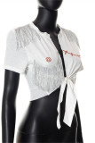White Fashion Casual Print Tassel Bandage Patchwork T-Shirts