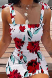 White Red Sexy Print Bandage Patchwork Spaghetti Strap Pencil Skirt Dresses