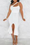 Green Fashion Sexy Solid Hollowed Out Backless Slit One Shoulder Evening Dress