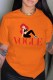 Orange Fashion Street Print Letter O Neck T-Shirts