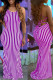 Purple Sexy Striped Print Bandage Patchwork Backless Spaghetti Strap One Step Skirt Dresses