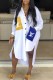 White Fashion Street Print Patchwork Letter Turndown Collar Shirt Dress Dresses