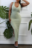 Orange Sexy Casual Solid Slit Asymmetrical U Neck Vest Dress Dresses