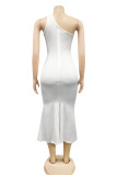 Green Fashion Sexy Solid Hollowed Out Backless Slit One Shoulder Evening Dress