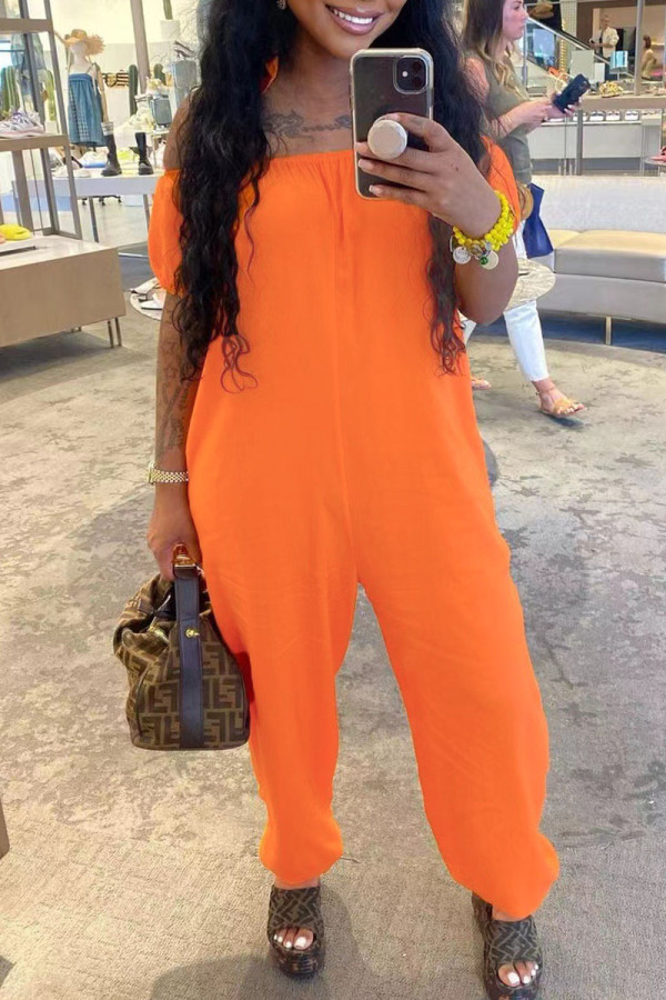 Orange Casual Solid Patchwork Off the Shoulder Loose Jumpsuits