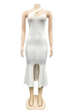 Green Fashion Sexy Solid Hollowed Out Backless Slit One Shoulder Evening Dress