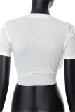 White Fashion Casual Print Tassel Bandage Patchwork T-Shirts