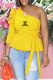 Yellow Fashion Casual Print Letter Asymmetrical One Shoulder T-Shirts