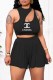 Black Fashion Sweet Print Letter O Neck Sleeveless Two Pieces