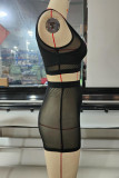 Black Sexy Solid Patchwork See-through Two Pieces