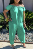 Green Casual Solid Patchwork Off the Shoulder Loose Jumpsuits
