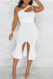 Green Fashion Sexy Solid Hollowed Out Backless Slit One Shoulder Evening Dress