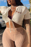 White Fashion Casual Print Tassel Bandage Patchwork T-Shirts