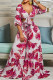 Rose Red Fashion Casual Print Basic V Neck Three Quarter Two Pieces