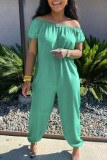 Green Casual Solid Patchwork Off the Shoulder Loose Jumpsuits