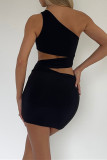 White Fashion Sexy Solid Hollowed Out Backless One Shoulder Sleeveless Dress Dresses