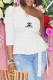 White Fashion Casual Print Letter Asymmetrical One Shoulder T-Shirts