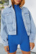 Baby Blue Fashion Casual Solid Patchwork Cardigan Turndown Collar Long Sleeve Regular Denim Jacket