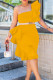 Yellow Fashion Sexy Solid Patchwork Backless One Shoulder Evening Dress (Without Belt)