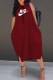 Burgundy Fashion Casual Print Letter Hooded Collar Straight Dresses