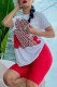 Red Fashion Casual Print Letter O Neck Short Sleeve Two Pieces