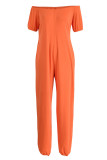 Green Casual Solid Patchwork Off the Shoulder Loose Jumpsuits