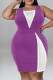 Purple Casual Solid Patchwork Hot Drill O Neck Vest Dress Plus Size Dresses