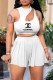 White Fashion Sweet Print Letter O Neck Sleeveless Two Pieces