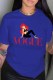 Blue Fashion Street Print Letter O Neck T-Shirts