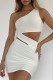 White Fashion Sexy Solid Hollowed Out Backless One Shoulder Sleeveless Dress Dresses