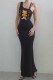 Black Fashion Sexy Print Patchwork Asymmetrical Collar One Step Skirt Dresses