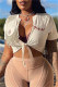 White Fashion Casual Print Tassel Bandage Patchwork T-Shirts