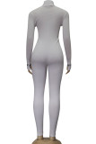 White Fashion Casual Adult Solid Letter O Neck Skinny Jumpsuits