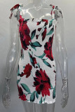 White Red Sexy Print Bandage Patchwork Spaghetti Strap Pencil Skirt Dresses