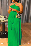 Green Sexy Casual Solid Patchwork Backless Spaghetti Strap Pleated Dresses