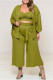 Green Fashion Casual Solid Patchwork V Neck Plus Size Three-piece Set
