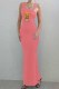 Pink Fashion Sexy Print Patchwork Asymmetrical Collar One Step Skirt Dresses